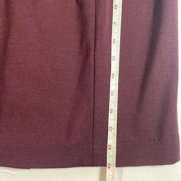 Talbots Ponte Knit 3/4 Sleeves Plum Burgundy Dress Cowl Neck Midi Stretch Size 8 - Picture 15 of 16